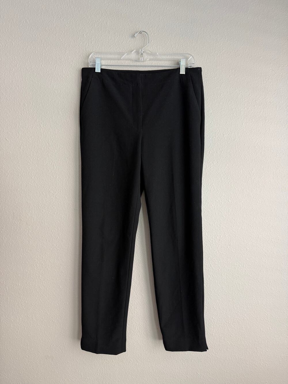 TALBOTS Sz 8 Black Trousers Pants Flat Front Mid Rise Tapered Ankle Pockets